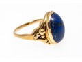 14K YELLOW GOLD OVAL CABACHON BLUE LAPIS RING WITH BEADED SHOULDERS