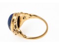 14K YELLOW GOLD OVAL CABACHON BLUE LAPIS RING WITH BEADED SHOULDERS